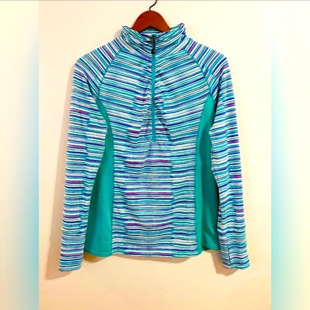 Soybu Stripe Pullover Half Zipper Lightweight Top‎